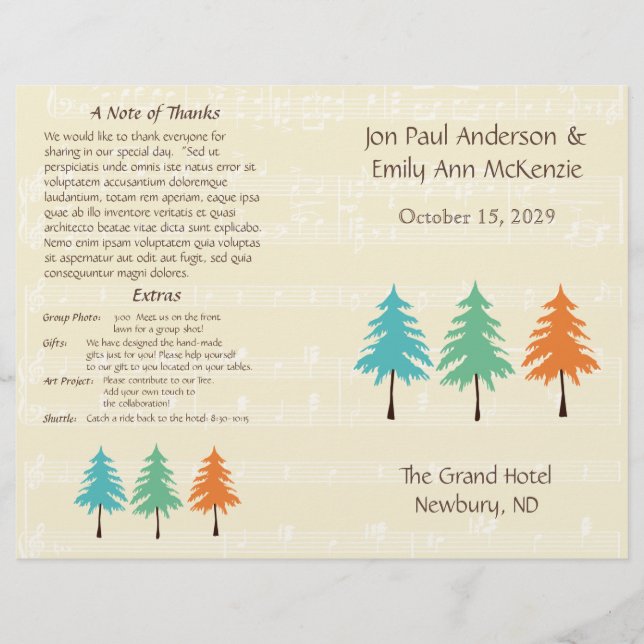 Pine Tree Wedding Program (Vorderseite)