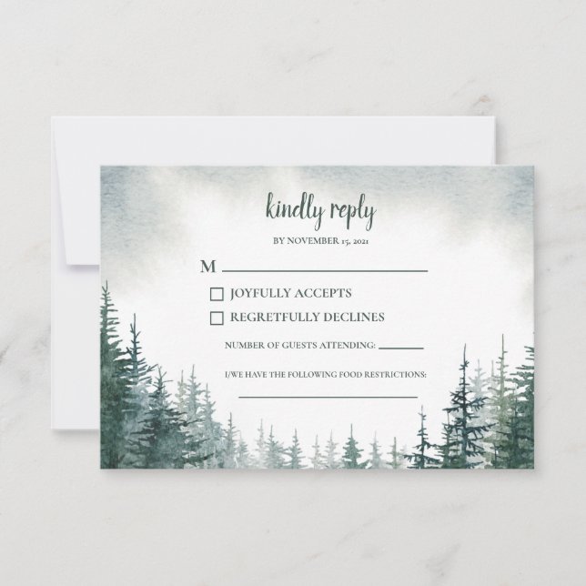 Pine Tree Wedding RSVP Antwortkarte Karte (Vorderseite)