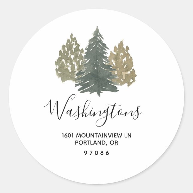 Pine Tree Weihnachten Rücksendeadresse Umschlag Au Runder Aufkleber (Vorderseite)