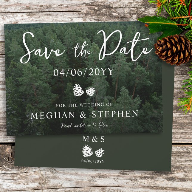 Pine Tree Woods Forest Background Foto Hochzeit Save The Date (Von Creator hochgeladen)