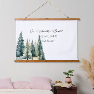 Pine Trees Alternative Wedding Guest Book Wandteppich Mit Holzrahmen