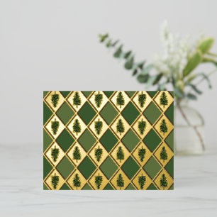 Pine Trees and Harlequin Foil Postcard Folien Feiertagspostkarte