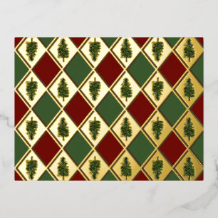 Pine Trees and Harlequin Foil Postcard Folien Feiertagspostkarte