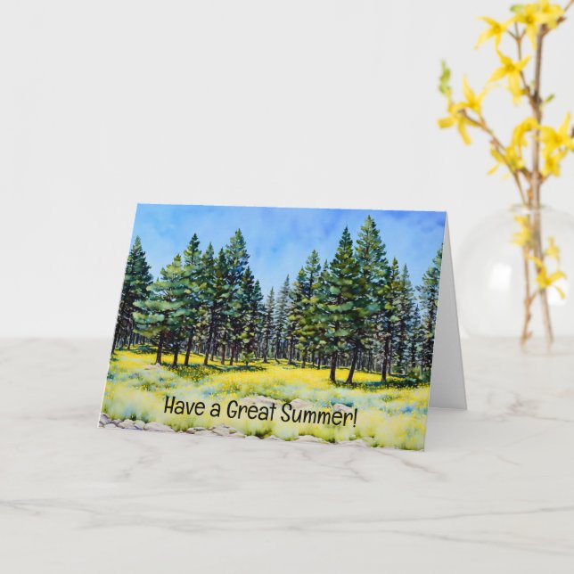 Pine Trees and Wildblumen Art Note Card Karte (Gelbe Blume)