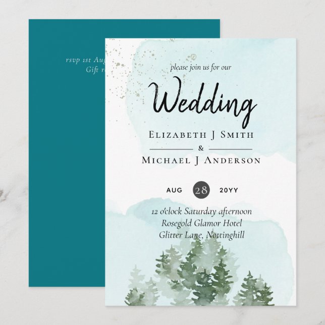 Pine Trees Aquamarin und Sage Wedding (Vorne/Hinten)