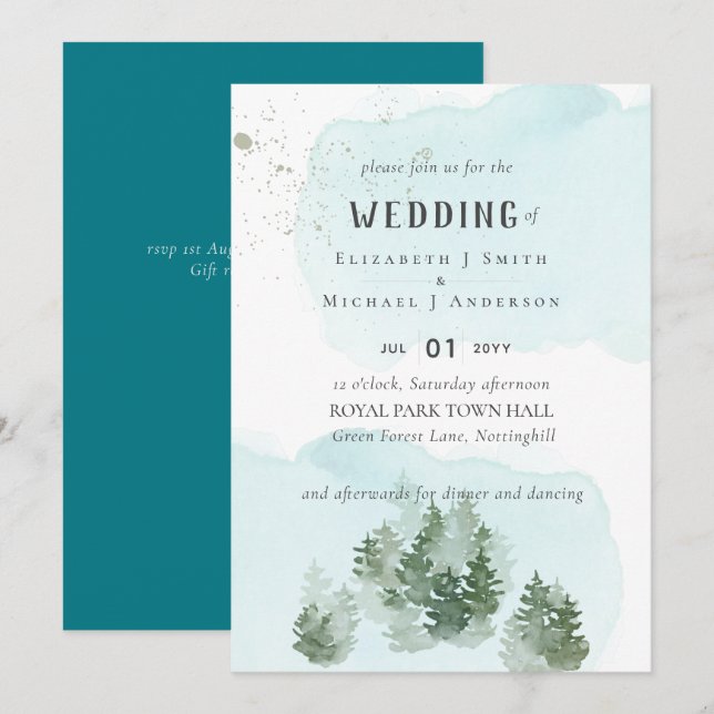 Pine Trees Aquamarin und Sage Wedding (Vorne/Hinten)