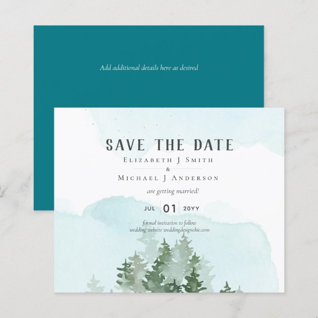 Pine Trees Aquamarin und Sage Wedding Rett Date (Vorne/Hinten)
