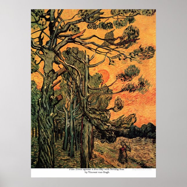 Pine Trees at Sunset by Vincent van Gogh Poster (Vorne)