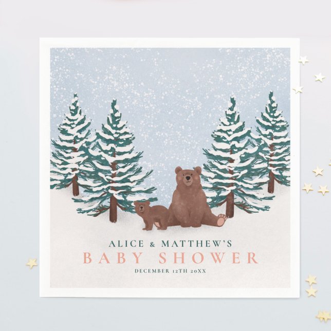 Pine Trees Baby Bear Winter Baby Dusche Serviette (Von Creator hochgeladen)