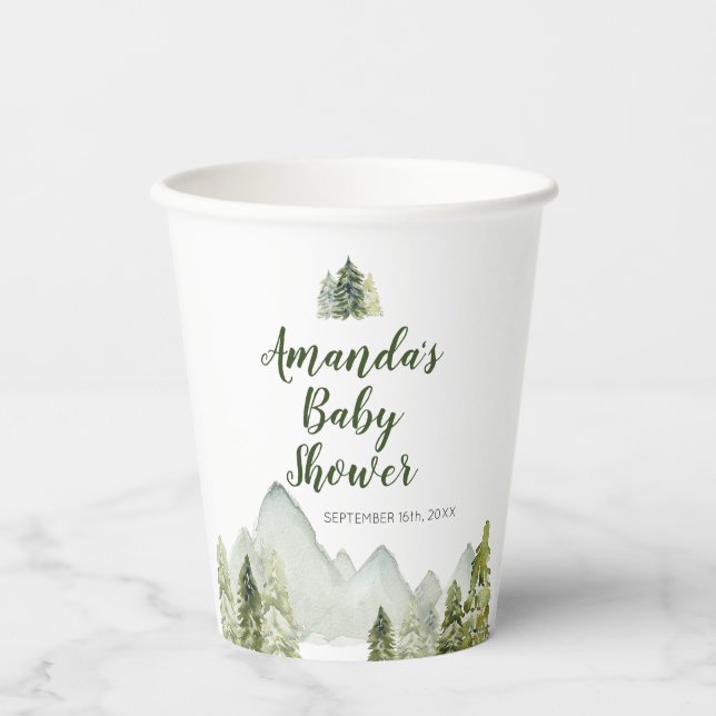 Pine Trees Baby Shower Adventure Mountain Forest Pappbecher (Vorderseite)