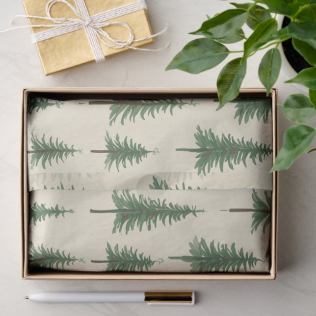 Pine Trees Beige Watercolor Christmas Holiday Seidenpapier (Geschenk)