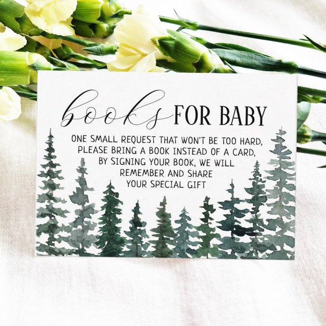 Pine Trees Book Request Baby Shower Begleitkarte (Von Creator hochgeladen)
