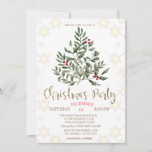 Pine Trees Branches Snowflakes Weihnachtsfest Part Einladung