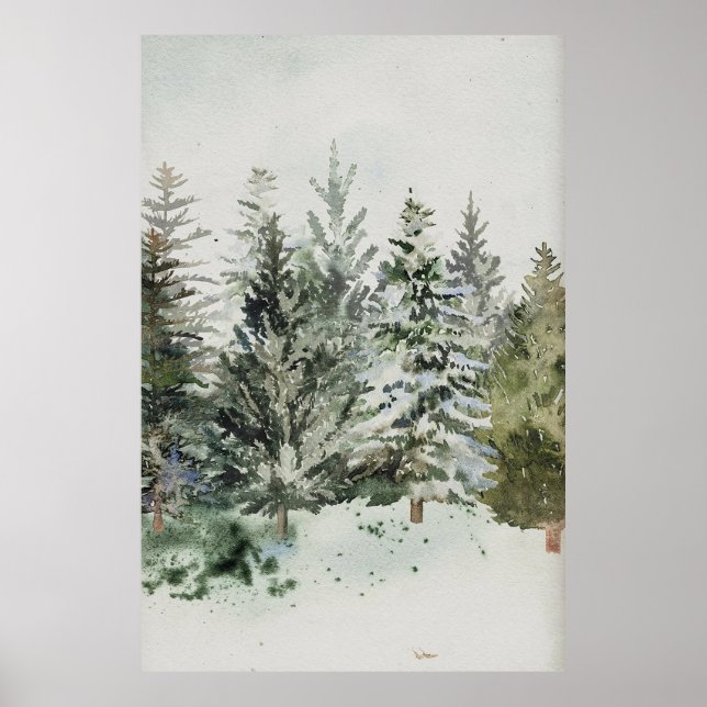 Pine Trees Christmas Watercolor Poster (Vorne)