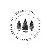 Pine Trees | Familienname Runde Rücksendeadresse