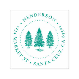 Pine Trees | Familienname Runde Rücksendeadresse Permastempel