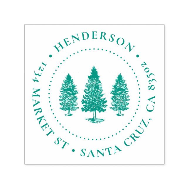 Pine Trees | Familienname Runde Rücksendeadresse Permastempel (Design)
