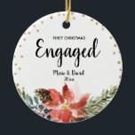 Pine Trees Flower First Christmas Engaged Keramik Ornament<br><div class="desc">Pine Trees Flower First Christmas Verpflichtungsged Ornament Gift Personalized with your own name,  event and year!</div>