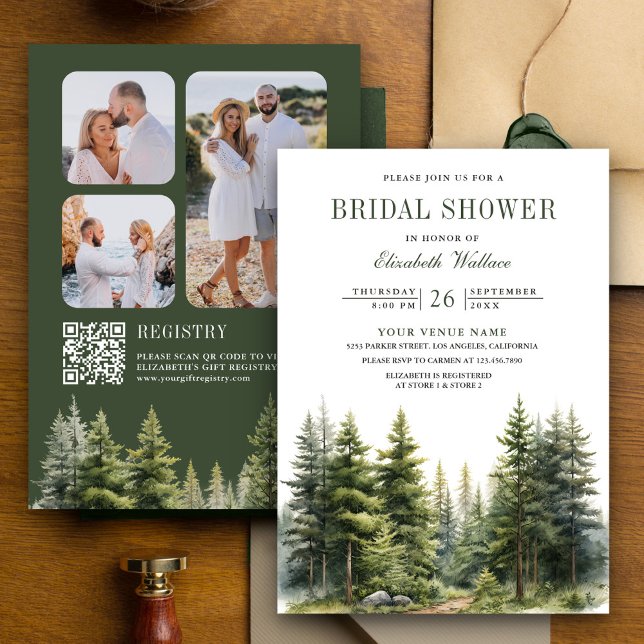 Pine Trees Forest Foto QR Code Brautparty Einladung (Von Creator hochgeladen)
