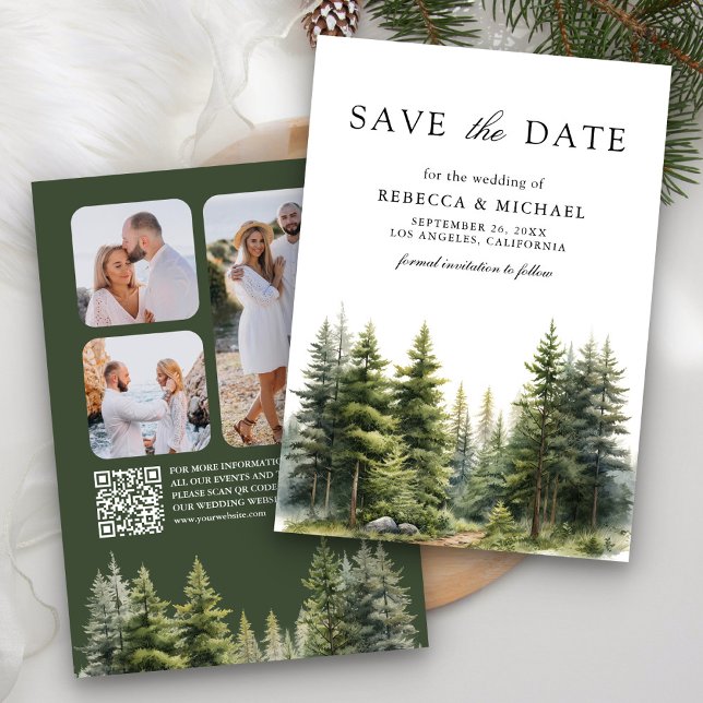 Pine Trees Forest Foto QR Code Hochzeit Save The Date (Von Creator hochgeladen)