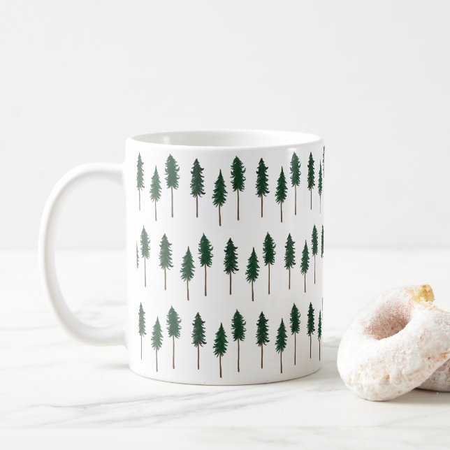 Pine Trees Forest Minimalistische Muster Kaffeetasse (Mit Donut)