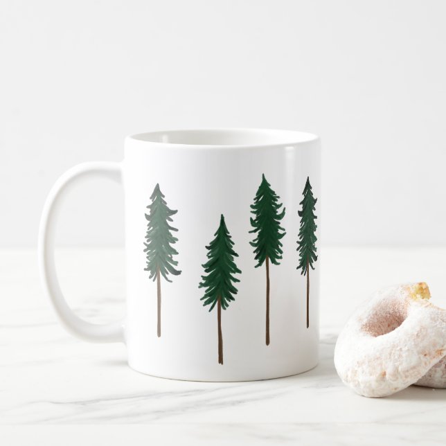 Pine Trees Forest Minimalistische Muster Kaffeetasse (Mit Donut)
