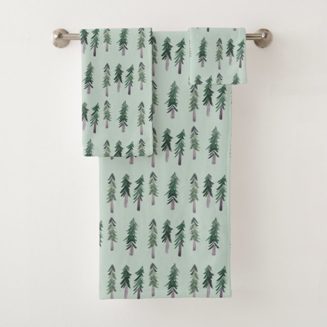 Pine Trees Forest Watercolor Muster Badhandtuch Set (Insitu)