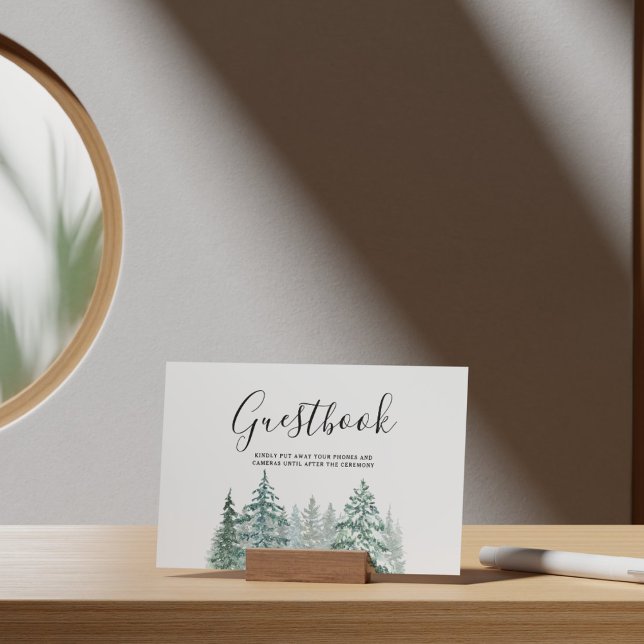 Pine Trees Lantern Botanical Wedding Guestbook Poster (Winter Rustic Pine Trees Lantern Botanical Wedding Party Supplies)