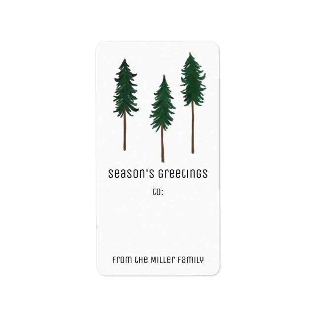 Pine Trees Minimalist CUSTOM Holiday TO FROM Gift Adressaufkleber (Vorne)