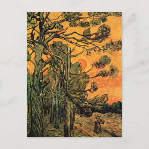 Pine Trees Red Sky Sunset Van Gogh Fine Art Postkarte