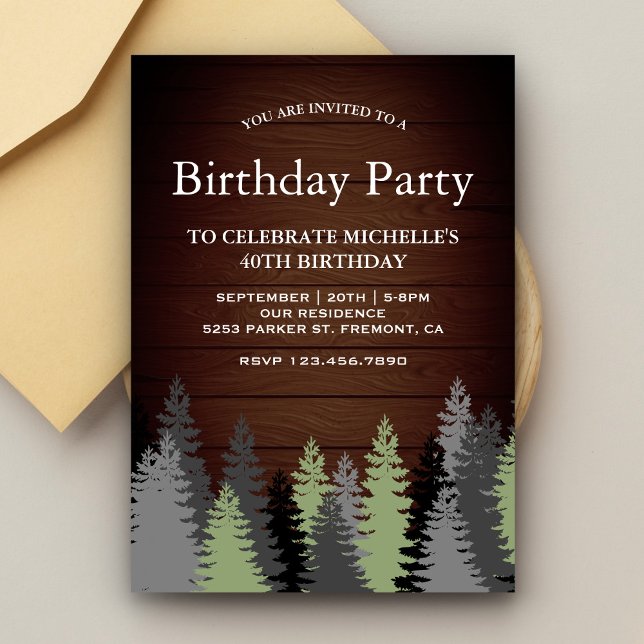 Pine Trees Rustic Wood Winter Geburtstagsparty Einladung (Von Creator hochgeladen)
