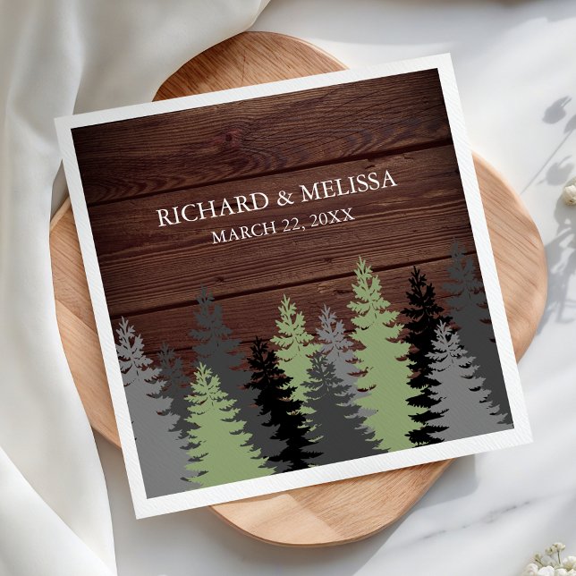 Pine Trees Rustic Wood Winter Wedding Serviette (Von Creator hochgeladen)