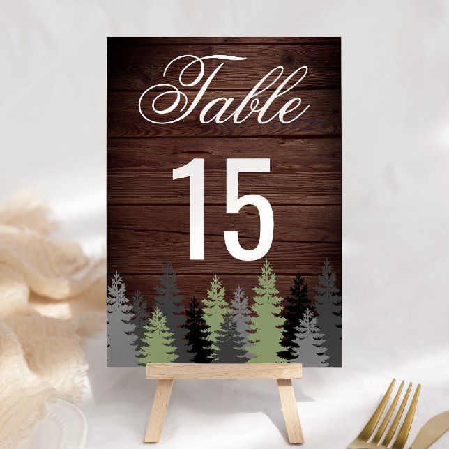 Pine Trees Rustic Wood Winter Wedding Tischnummer (Von Creator hochgeladen)