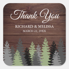 Pine Trees Rustic Wood Winter Wedding Vielen Dank Quadratischer Aufkleber