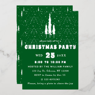 Pine Trees Snow Fallendes Weihnachtsfest Party Folieneinladung