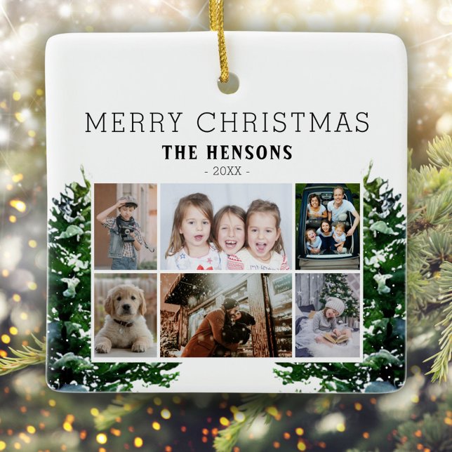 Pine Trees Snow Watercolor Familie 6 Fotomaterial Keramikornament (Von Creator hochgeladen)