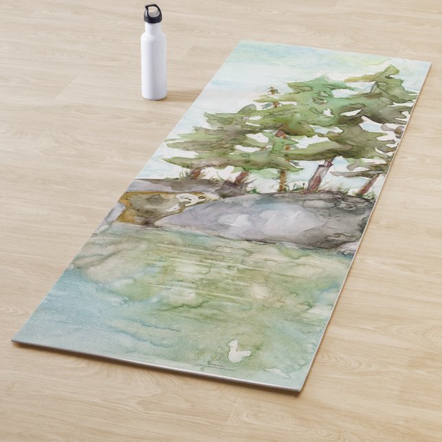 Pine Trees Summer Water & Rocks BWCA Aquarell Yogamatte (Beispiel)