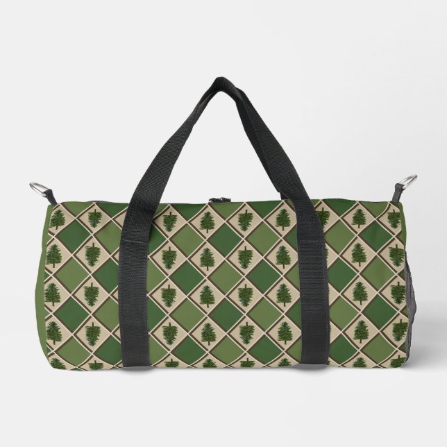 Pine Trees und Harlequin Small Duffel Bag Duffle Bag (Vorderseite)