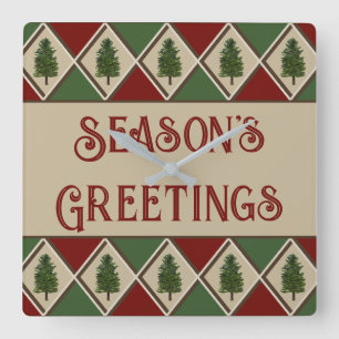 Pine Trees und Harlequin Wall Clock Quadratische Wanduhr