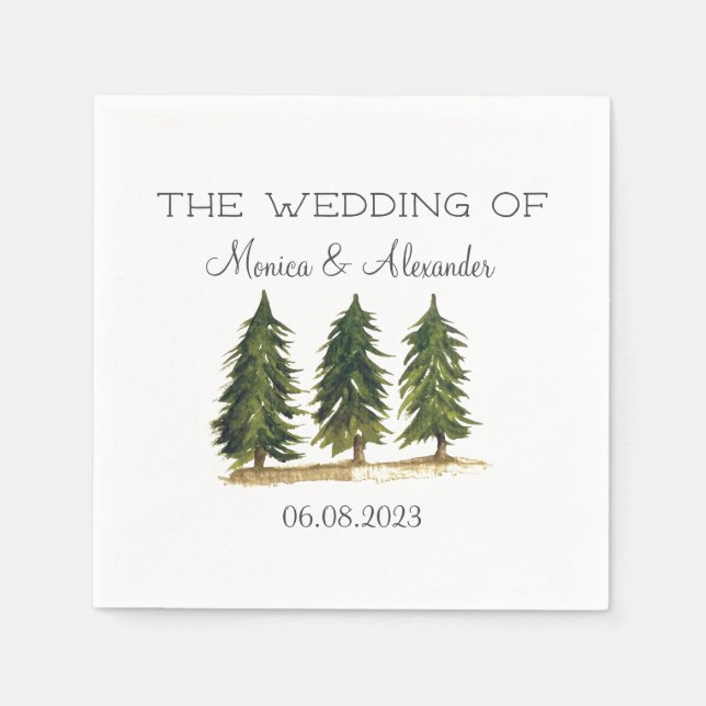 Pine Trees Watercolor Forest Wedding Party Serviette (Vorderseite)
