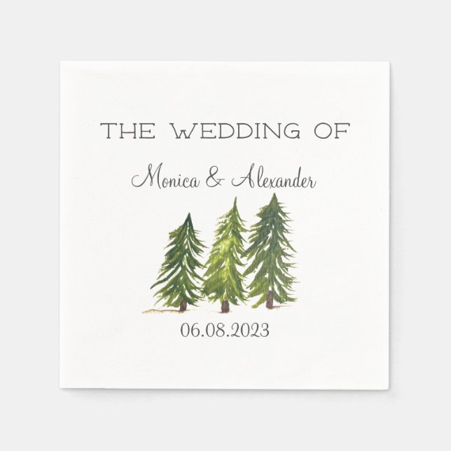 Pine Trees Watercolor Forest Wedding Party Serviette (Vorderseite)
