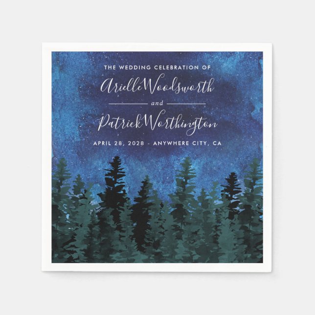 Pine Trees Watercolor Rustic Wedding Napkins Serviette (Vorderseite)