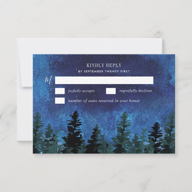 Pine Trees Watercolor Rustic Wedding RSVP Cards (Vorderseite)