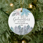 Pine Trees Winter Godmothers Blue Keramik Ornament<br><div class="desc">Geschenk für Godparent Vorschlag von Godchild für Weihnachten,  Taufe,  Weihnachten.</div>