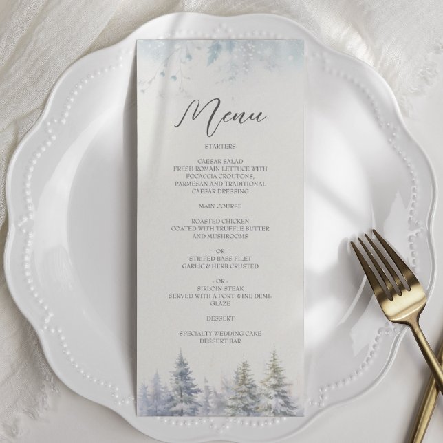 Pine Trees Winter Wedding Menu Menükarte (Von Creator hochgeladen)