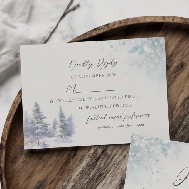 Pine Trees Winter Wedding RSVP Card Karte (Von Creator hochgeladen)