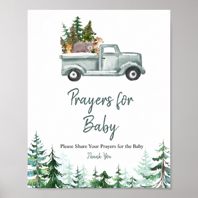 Pine Trees Woodland Gebete für Baby-Zeichen Poster (Vorne)