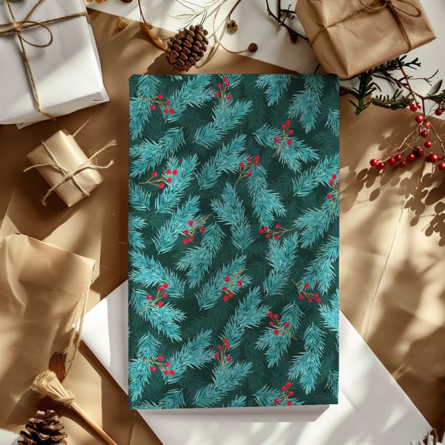 Pine Twigs and Red Berries Christmas Pattern Geschenkpapier (Von Creator hochgeladen)
