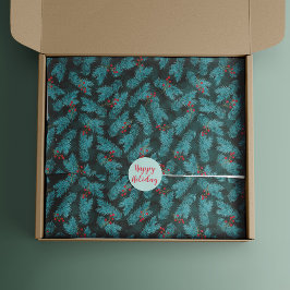 Pine Twigs and Red Berries Christmas Pattern Seidenpapier