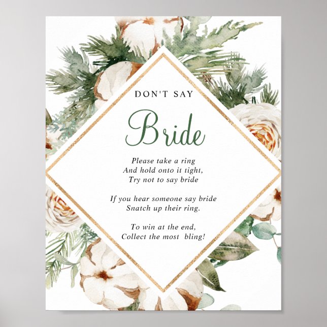 Pine Winter Say Bride Brautparty Sign Poster (Vorne)
